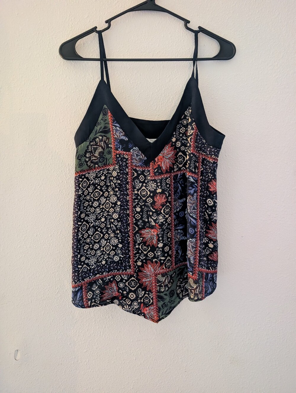 Zara Black Floral Patchwork V-Neck Cami